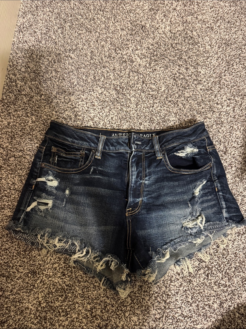American Eagle Outfitters Dark Blue Distressed Denim Cutoff Shorts